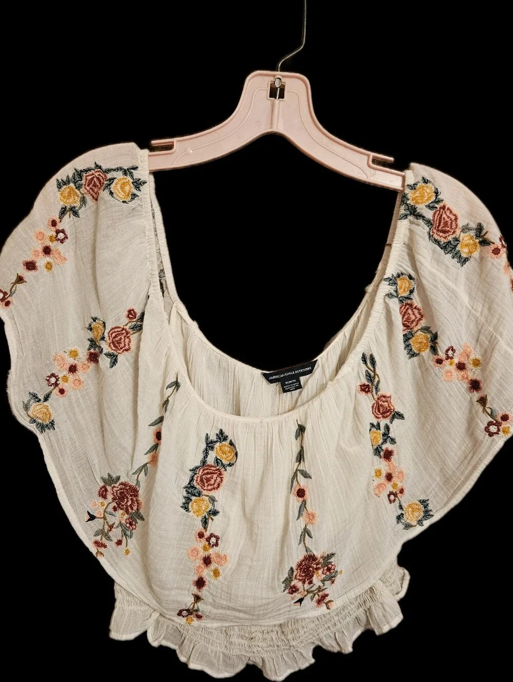 Embroidered Ivory Floral Peasant Top - Picture 1 of 12